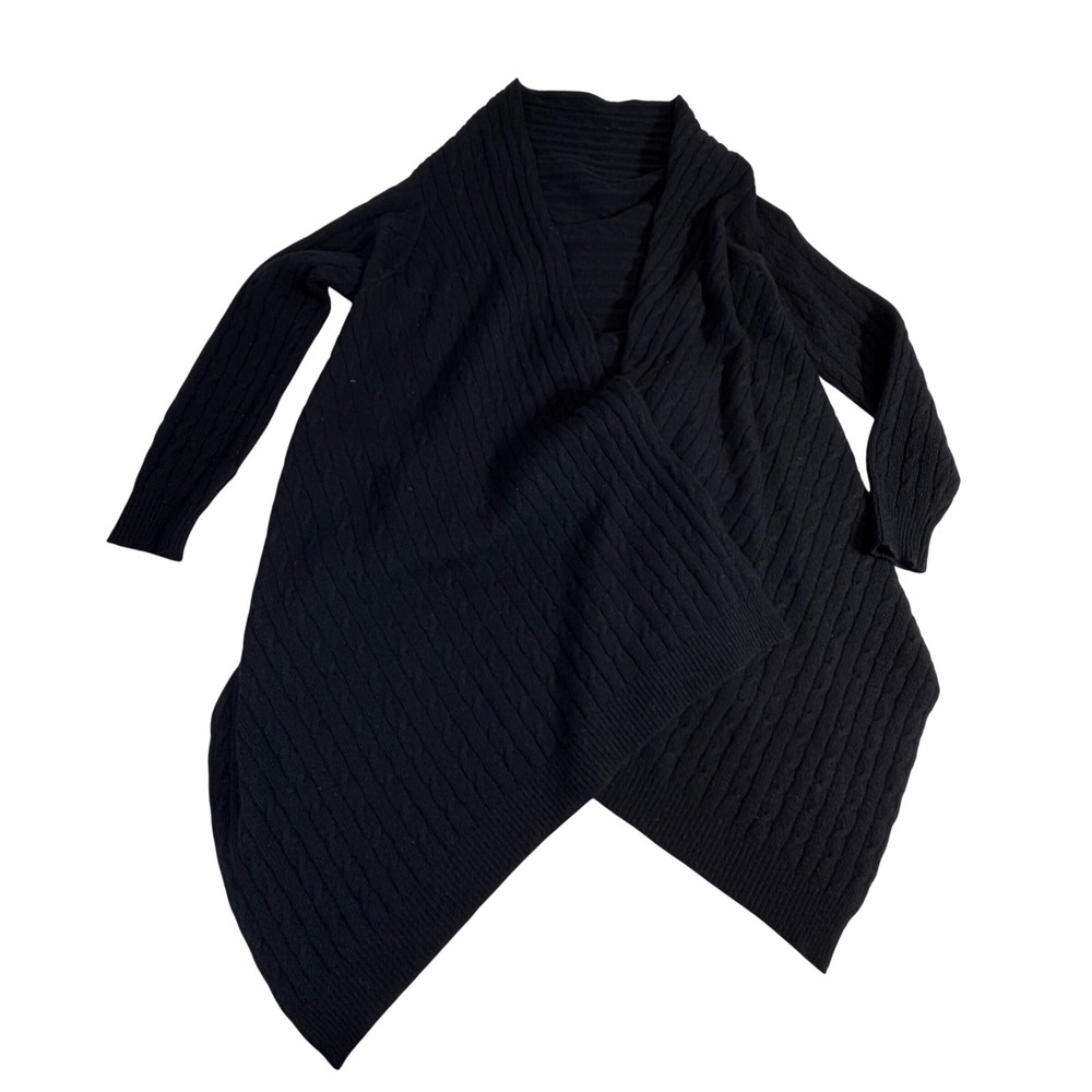 Lauren Ralph Lauren Lambswool Angora Cardigan Size M Black Cable Waterfall